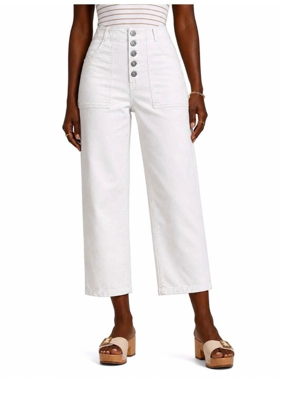 Veronica Beard Crosby White High-Rise Wide Leg Button-Fly Jeans